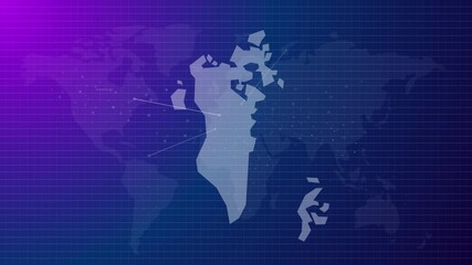 Poster - Bahrain map futuristic country shape connected global map with blue gradient background