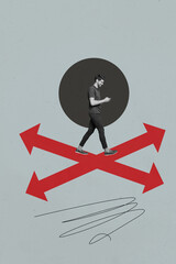 Aufkleber - 3d poster zine photo collage of happy businessman businesswoman stand arrow development career manager progress icon success