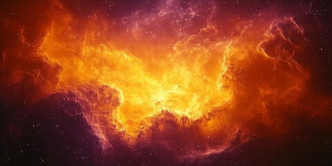 Wall Mural - fiery nebula in deep space warm shades of red and yellow, shimmering stars, and cosmic clouds