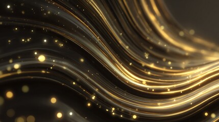Poster - Golden streaks abstract art background with floating bokeh particles in the dark. Festive wallpaper with luxurious design elements, perfect for backgrounds.