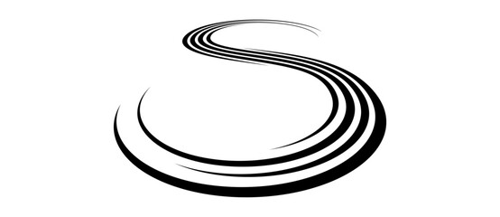 Aufkleber - Abstract background with lines like letter S. Perspective view, distorted illustration. Black lines on a white background.