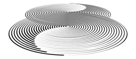 Fototapete - Two circles in a spiral or infinity symbol. Art lines illustration as logo or tattoo, icon. Perspective view with distortion.