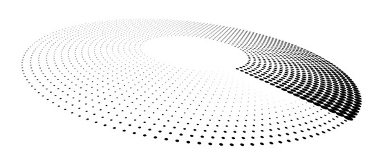 Aufkleber - Abstract halftone dotted circle advertising background or design element. Optical illusion effect. Creative halftone spiral polka dots vector in perspective view.