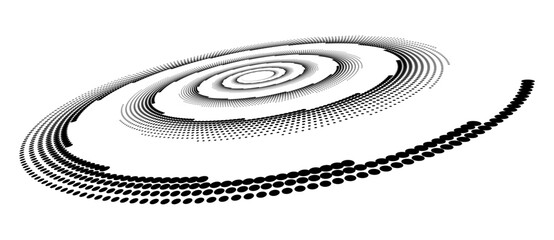Aufkleber - Abstract halftone dotted circle advertising background or design element. Optical illusion effect. Creative halftone spiral polka dots vector in perspective view.