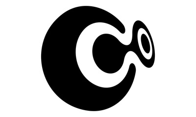 Fototapete - Abstract linked letter C and O like logo or icon. Distorted with perspective view. Black shape on a white background.
