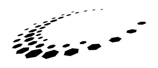Poster - Abstract background with hexagons in circle. Art design spiral as logo or icon. A black figure on a white background. Perspective view with distortion.
