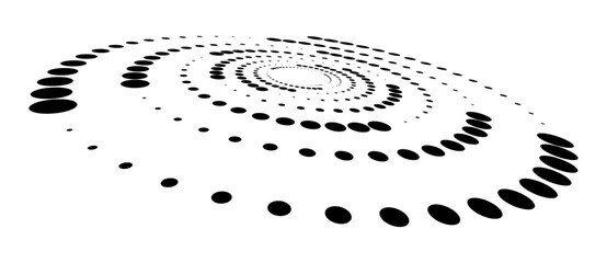 Aufkleber - Abstract halftone dotted circle advertising background or design element. Optical illusion effect. Creative halftone spiral polka dots vector in perspective view.