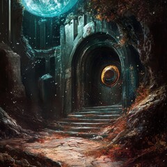 Wall Mural - Mysterious portal revealed enchanted forest digital art fantasy realm atmospheric magical adventure awaits