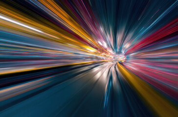 Poster - Vibrant light trails create dynamic sense of motion and speed, showcasing colorful abstract background