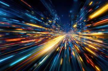 Poster - Dynamic light trails create vibrant, abstract representation of speed and motion in cityscape at night