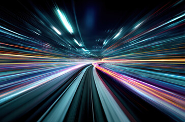 Poster - Dynamic light trails create sense of speed and motion in vibrant urban environment at night