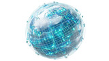 Holographic globe rotating against a transparent background, illustrating connections and data transfer for futuristic projects in global communication and technology