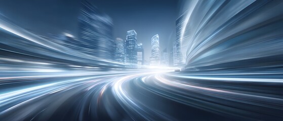 Poster - Blurred motion of a futuristic city at night