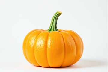 Poster - Bright orange pumpkin with a green stem on a light background.
