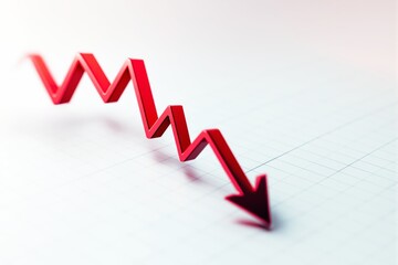 Poster - Red zigzag downward arrow on financial graph background.
