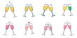 © designtomato - Vector illustration of multiple toasting champagne glasses, outline