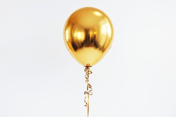 Poster - Shiny golden balloon with ribbon on light background.