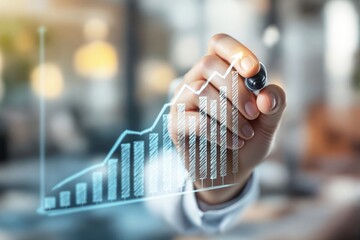 Poster - Business growth concept with hand drawing rising bar chart on blurred background.