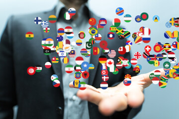Fototapete - Image of diverse flags symbolizing global reach, international business, and worldwide connections.