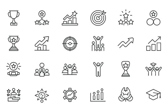 Success set of web in line style icons vector illustration isolated on white background.