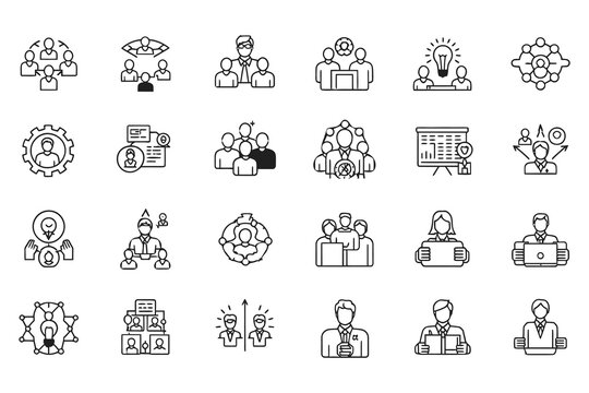 Business strategy set of web in line style icons vector illustration isolated on white background.
