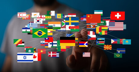 Fototapete - Image of interconnected flags representing global collaboration and international relations.