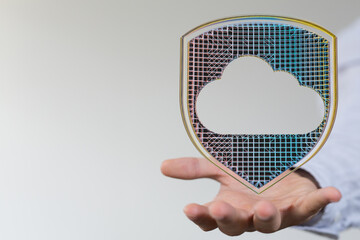 Aufkleber - Image of a hand holding a digital shield protecting a cloud, symbolizing secure cloud data.