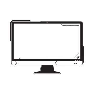 Cyberpunk Style Black and White Vector Monitor Icon for Apparel