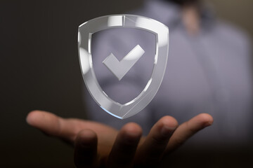 Poster - Digital shield, data security, privacy, safety, protection, secure, online, safety, risk management, cybersecurity,  verified, trust, reliable, secure.