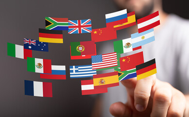 Fototapete - Image of diverse flags representing global business and international connections.