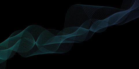 Poster - abstract black background with colorful line. modern template abstract design flowing particles digi