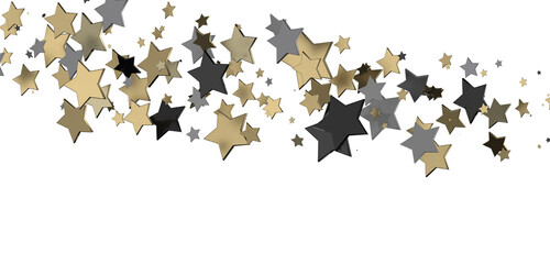 Poster - Banner with golden decoration. Festive border with falling glitter dust and stars.