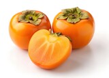 Ripe Persimmons Fresh Fruit Vibrant Color Healthy Eating. white background