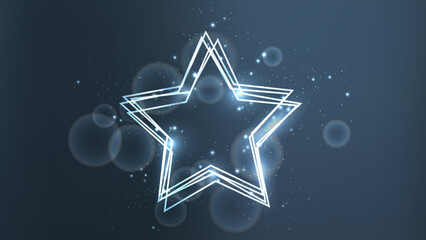 Poster - Neon frame in star form with shining effects and sparkles