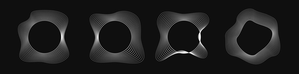Poster - Set of round curved frames with dynamic wavy stripes
