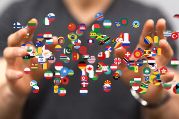 Poster - Image of hands gently cradling numerous flags, symbolizing international collaboration and global unity.