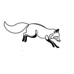 Poster - Graceful fox with black paws jumping in single line vector style, sniffing something