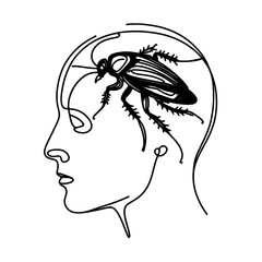 Poster - Single line vector outline concept of a huge cockroach inside a human head