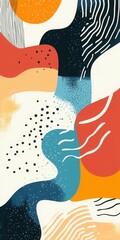 Poster - Abstract Organic Shapes Composition with Lines and Dots in Earthy Tones for Backgrounds