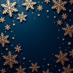 Poster - Intricate golden snowflakes on a rich blue backdrop, a festive winter theme for the season