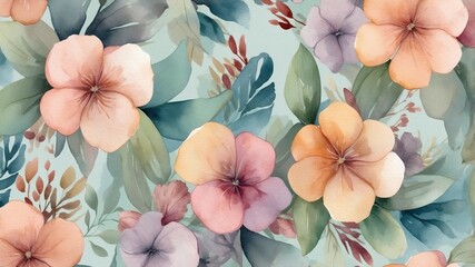 Poster - watercolor floral design, featuring an array of colorful blossoms and lush greenery. The soft hues and delicate details create a sense of elegance and natural beauty