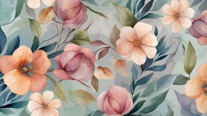 Poster - watercolor floral pattern with pastel colors
