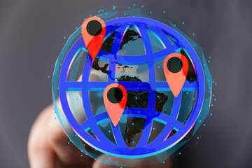 Poster - Illustrative image of a digital globe with location markers, representing global reach and connectivity.