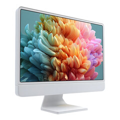 Aufkleber - Modern white computer monitor displaying a colorful abstract floral design isolated on transparent background