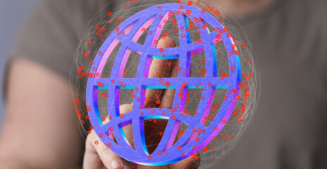 Leinwandbilder - Hand interacting with a digital globe, representing global network, data connection, and digital world.