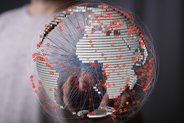 Leinwandbilder - Visual representation of interconnected global data points and network infrastructure.