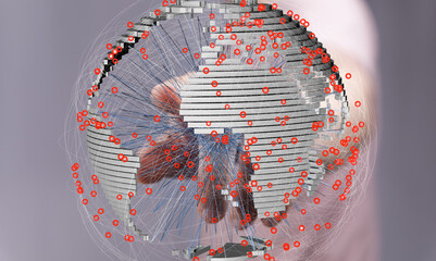 Poster - abstract image of a hand interacting with a digital globe, showcasing global network connections and