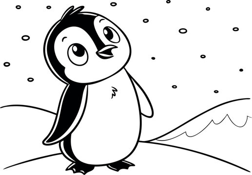 Standing Penguin Line Drawing