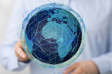 Poster - Image of a digital globe showcasing interconnectedness and global communication networks.