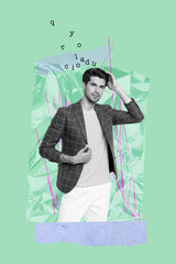 Poster - Zine sketch image vertical collage of happy businesswoman businessman aim achievement opportunity development office worker